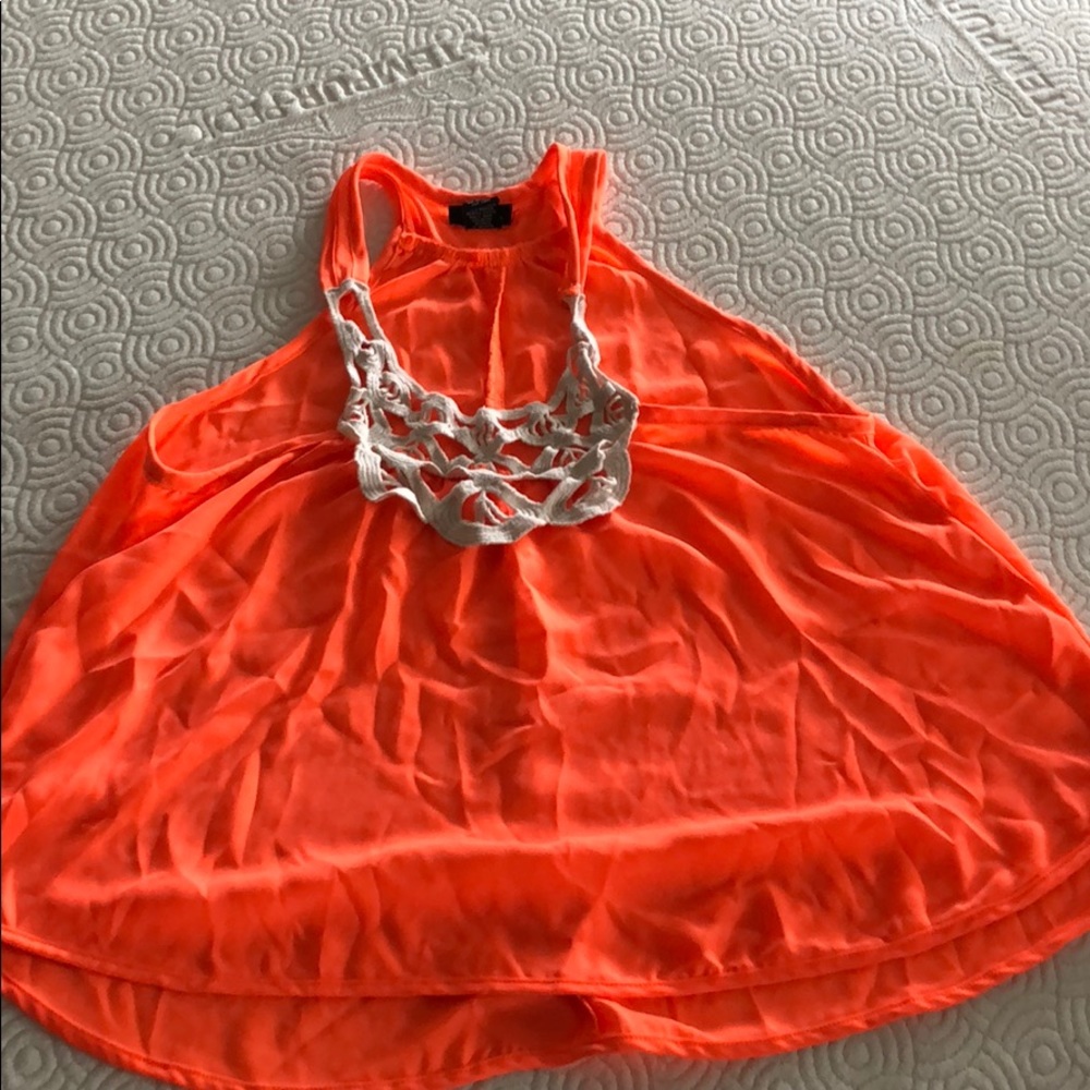 Bright neon orange tank top with lace!